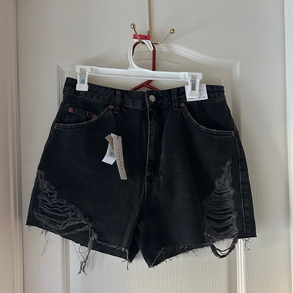 TopShop black distressed high waisted shorts